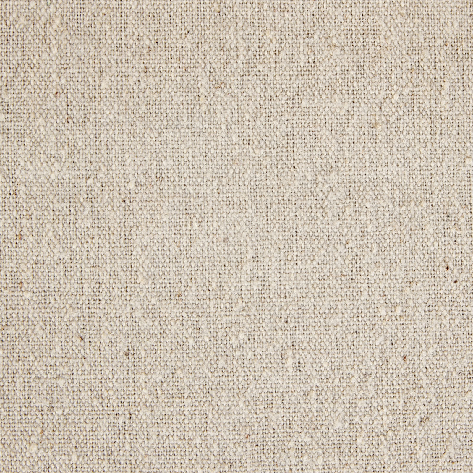 Undyed beige linen cloth in plain weave, its coarse yarns visible edge to edge under flat, even light.